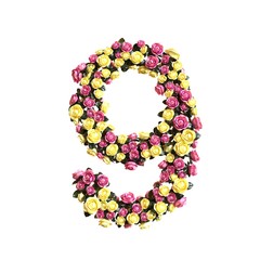 Flowered numbers floral collection 3d illustration
