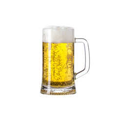 Light beer in the glass on white background.