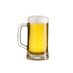 Light beer in the glass on white background.