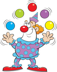 Cartoon Illustration of a clown juggling balls.