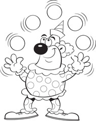Black and white Illustration of a clown juggling balls.