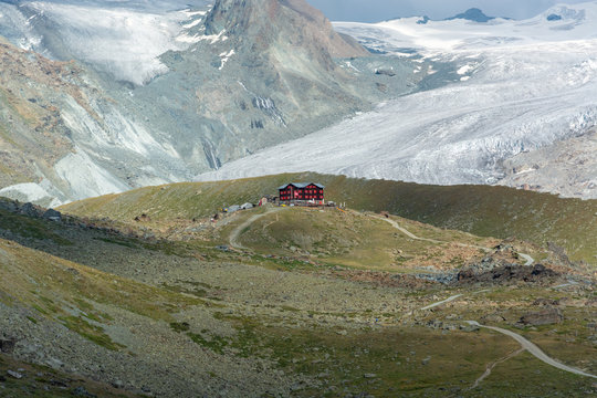 The alpine hut Fluhalp near the Matterhorn