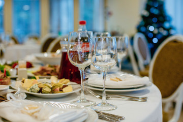 Served banquet table in restaurant