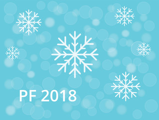 PF 2018 with snowflake and blue bokeh snow and rings background