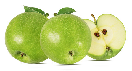 Fresh green apple isolated on white background with clipping path