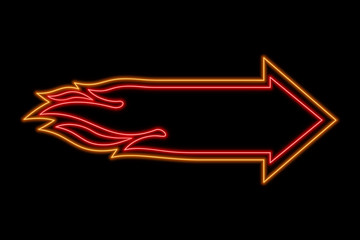 Flame arrow neon sign. Bright glowing symbol on a black background. - 223037893