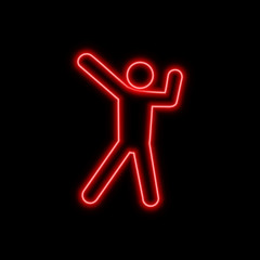 Dancing man neon sign. Bright glowing symbol on a black background.