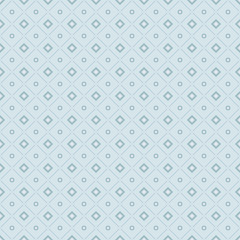Seamless geometric pattern from rhombuses, lines and circles. Light blue colors