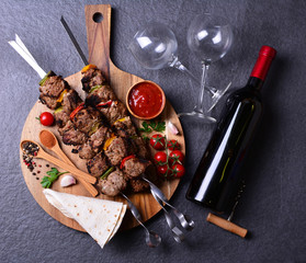 Kebab with wine spices and vegetables