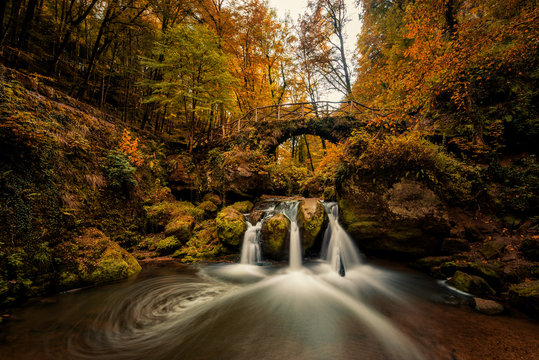 Schiessentümpel watterfalls near Mullerthal in Luxembourg, photographed during autumn