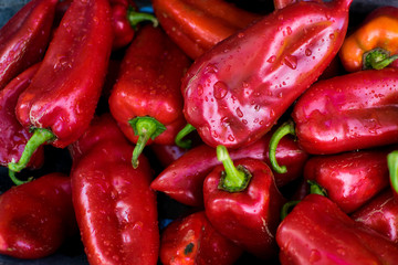 Red peppers with water drops on them