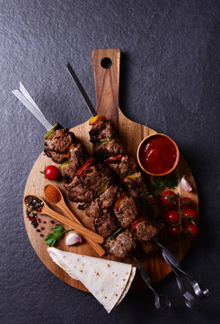 Shish kebab with spices and vegetables