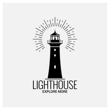 lighthouse navigation logo vintage on white background