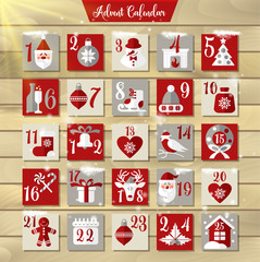Christmas Advent Calendar or Poster. Winter Holidays Design Elements. Countdown Calendar.
