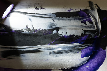 Lantern illuminating abstract acrylic painting, blank, white and purple