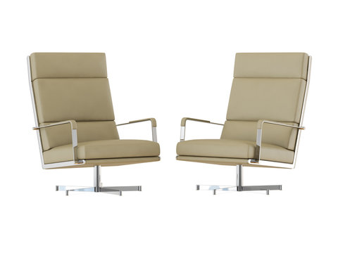 Two office leather chair beige with high backrest on a white background 3d rendering