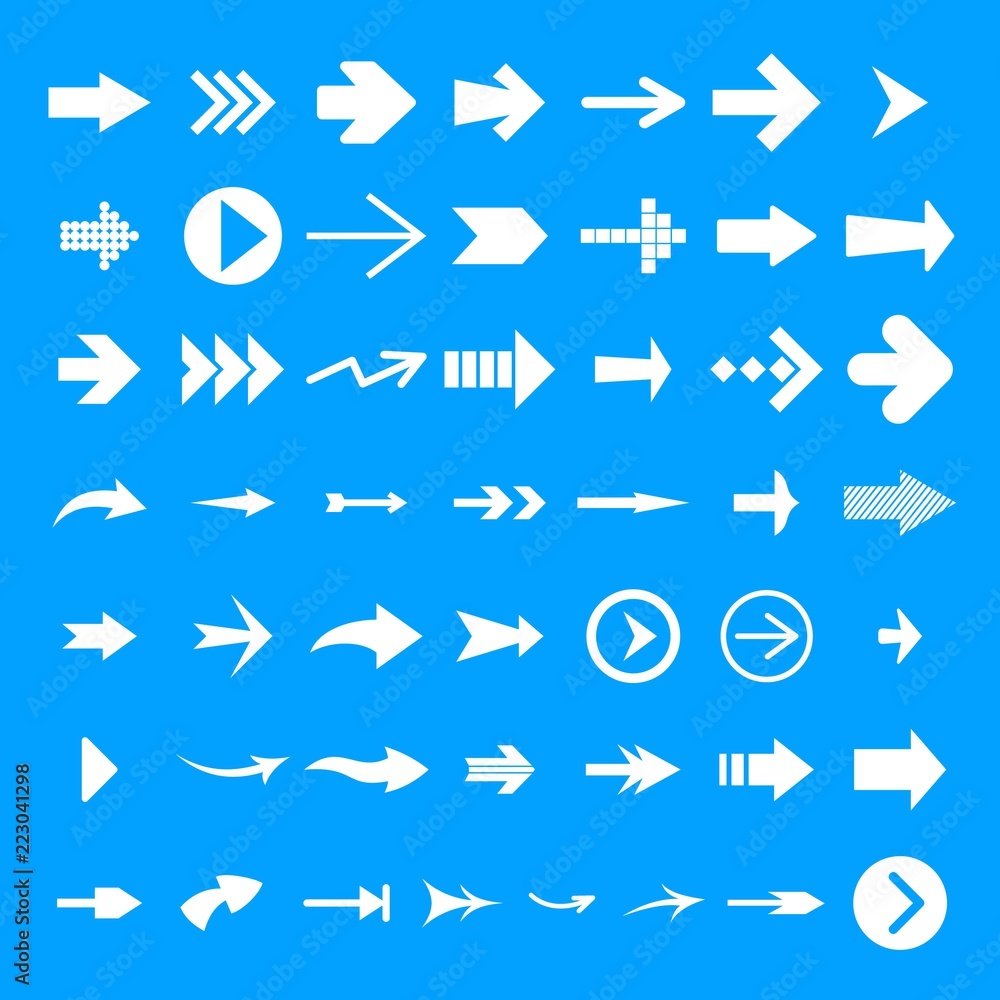 Poster different arrow icon set. simple illustration of 50 different arrow vector icons for web