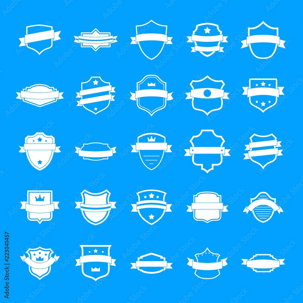 Poster shield badge icons set. simple illustration of 25 shield badge vector icons for web