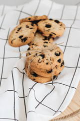Delicious homemade chocolate crisp cookies on cloth
