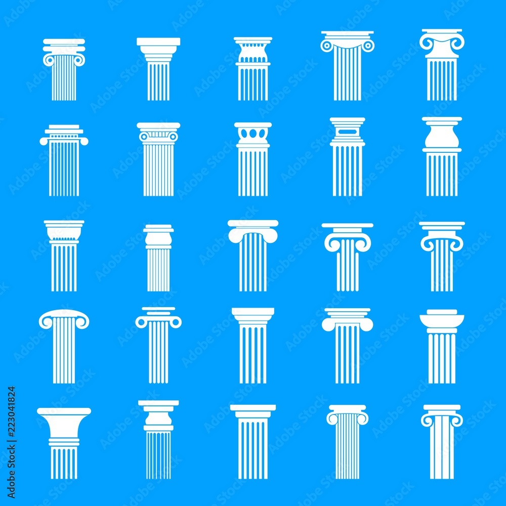 Poster ancient columns icons set. simple illustration of 25 ancient columns vector icons for web