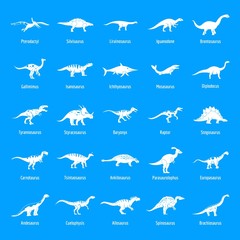 Dinosaur types signed name icons set. Simple illustration of 25 dinosaur types signed name vector icons for web © anatolir