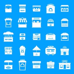 Street food kiosk icons set. Simple illustration of 25 street food kiosk vector icons for web