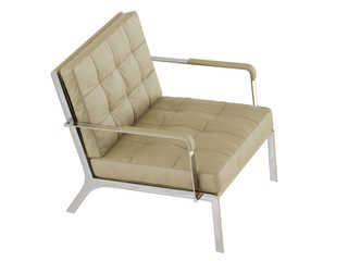 Beige leather chair on a white background 3d rendering