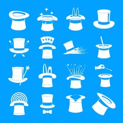 Magician hat sorcery icons set. Simple illustration of 16 magician hat sorcery vector icons for web