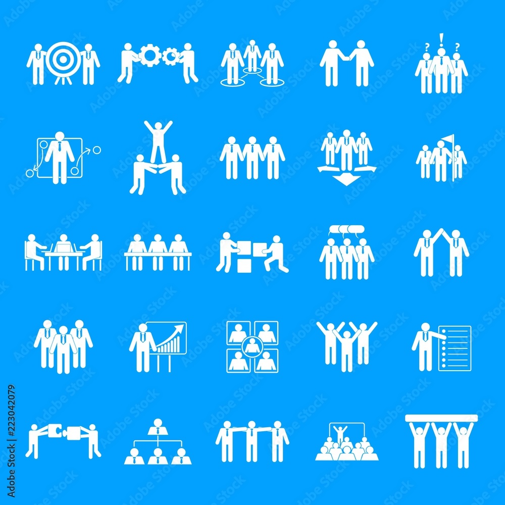 Poster Team building work training icons set. Simple illustration of 25 team building work training vector icons for web
