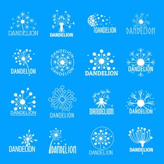 Dandelion logo icons set. Simple illustration of 16 dandelion logo vector icons for web
