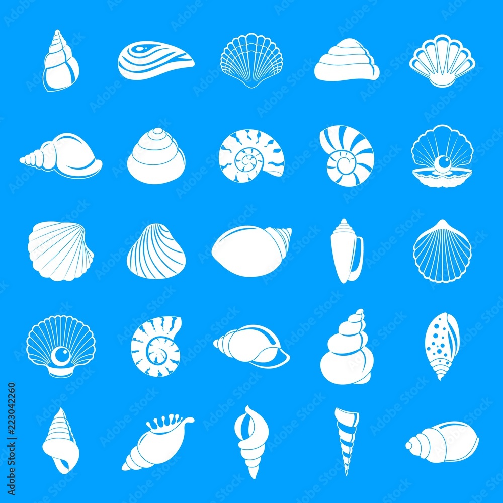 Poster sea shell icons set. simple illustration of 25 sea shell vector icons for web