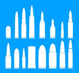 Bullet gun military icons set. Simple illustration of 16 bullet gun military vector icons for web