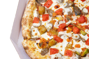 Hot and tasty pizza on white background