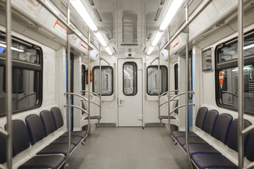 Moscow, Russia - August, 31, 2018: interior of a carrige of subway train in Moscow, Russia