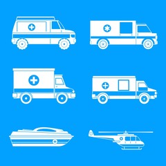 Ambulance transport icons set. Simple illustration of 6 ambulance transport vector icons for web