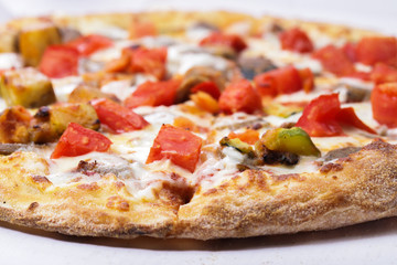 Hot and tasty pizza on white background