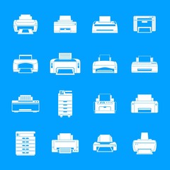 Printer office copy document icons set. Simple illustration of 16 printer office copy document vector icons for web