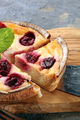 cheesecake cherry Dessert - Cheesecake with Berries Sauce and Green Mint.