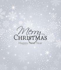 Vector illustration of a Christmas background. Merry Christmas card with snowflakes. Snow decoration on silver background