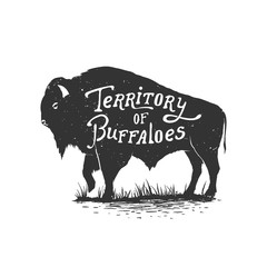 Vintage hand drawn badge.Territory of buffaloes .Vector illustration © Galacticus