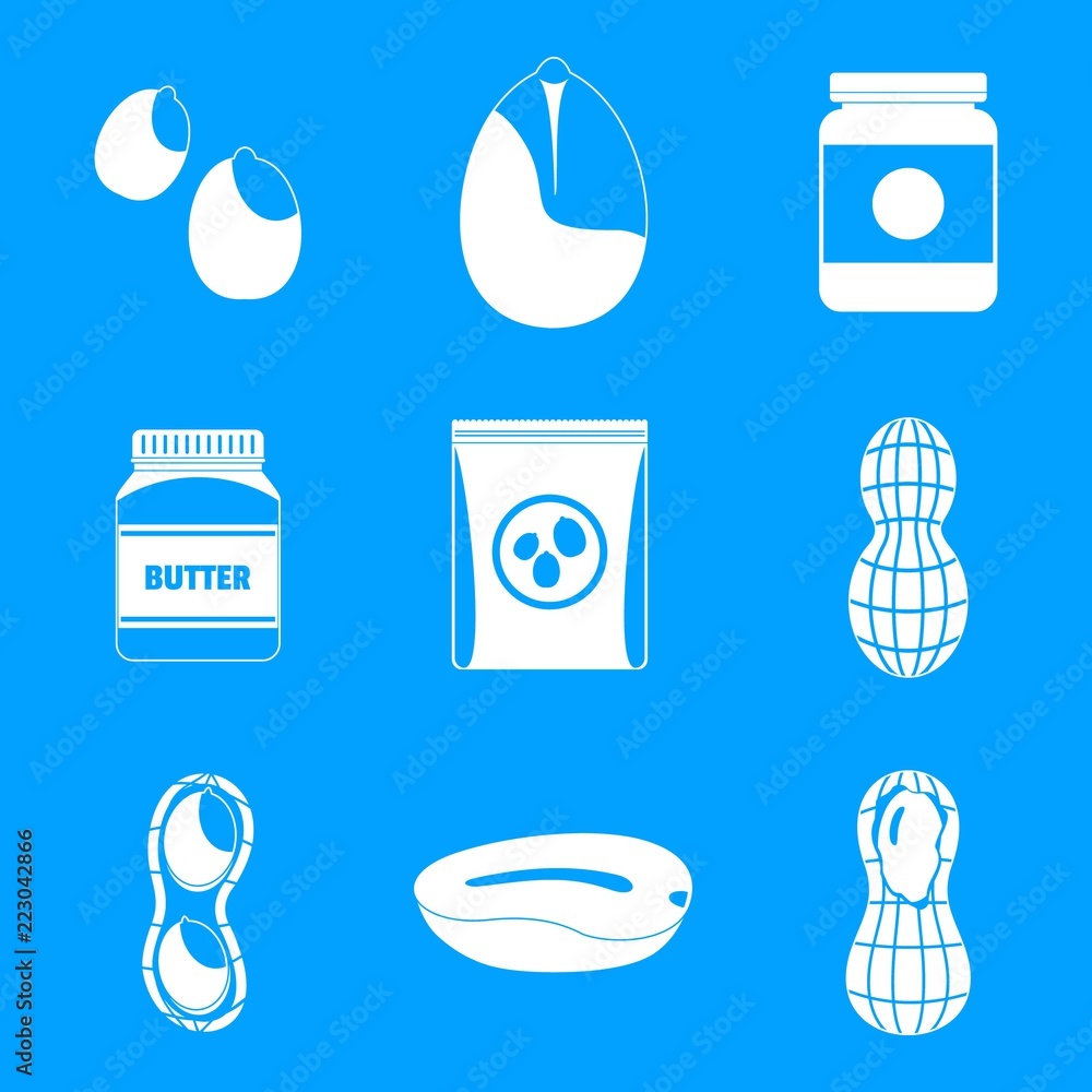 Aufkleber peanut nuts butter jar icons set. simple illustration of 9 peanut nuts butter jar vector icons for w