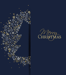 Vector illustration of a Christmas background. Christmas tree made of stars. Happy Christmas greeting card.