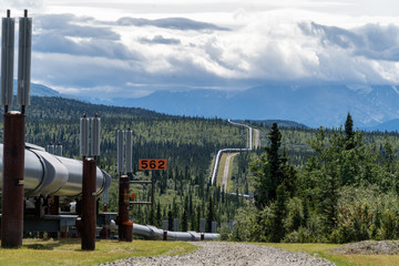 Trans-Alaskan Pipeline transports oil from the Arctic Ocean to Valdez Alaska. Viewpoint from Delta...