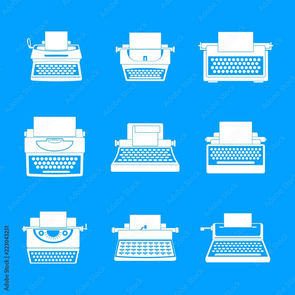 Poster typewriter machine keys old keyboard icons set. simple illustration of 9 typewriter machine keys old