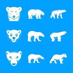 Polar bear baby white icons set. Simple illustration of 9 polar bear baby white vector icons for web