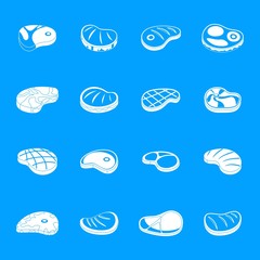 Steak dinner grilled beef icons set. Simple illustration of 16 steak dinner grilled beef vector icons for web