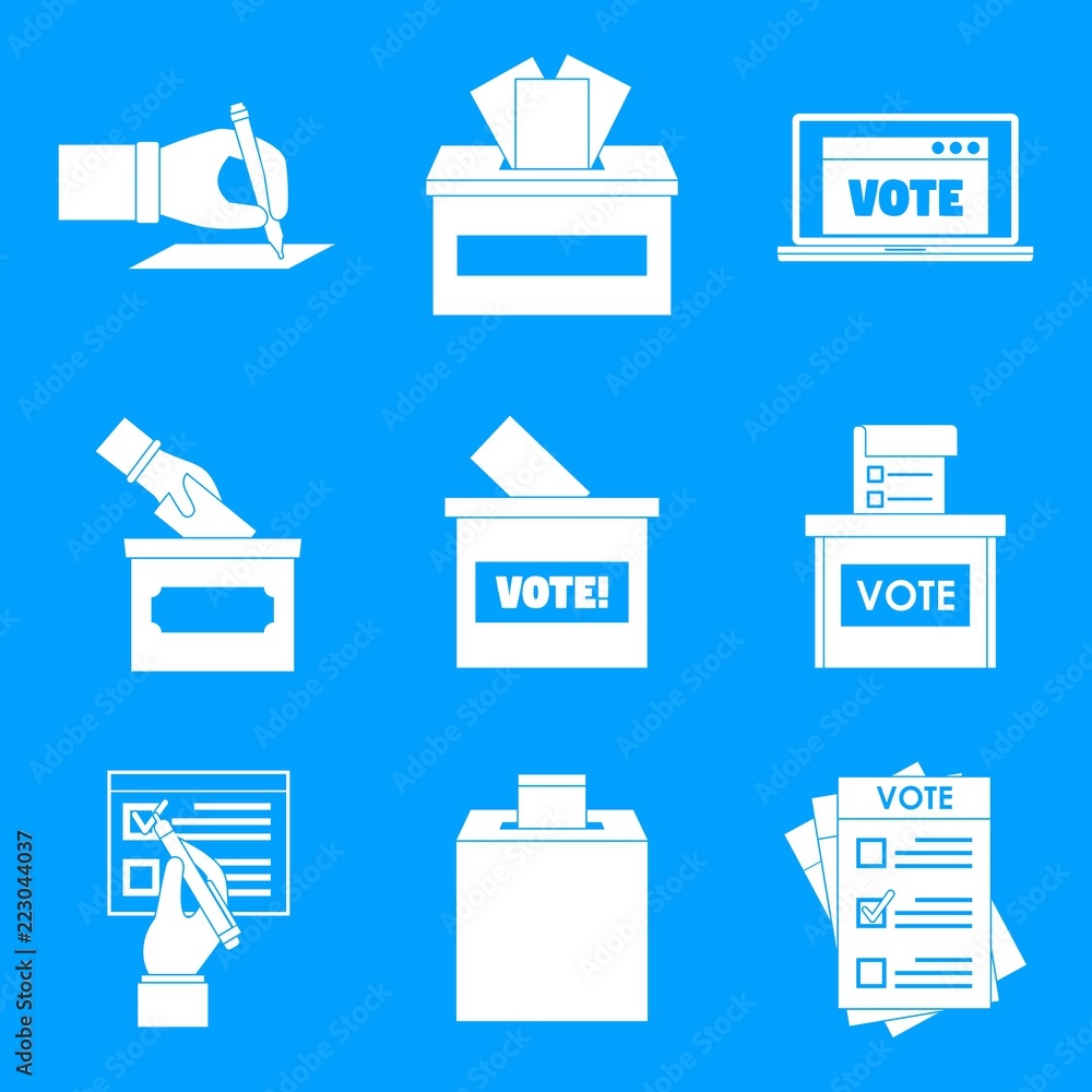 Poster ballot voting box vote polling icons set. simple illustration of 9 ballot voting box vote polling ve