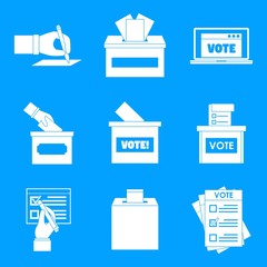 Ballot voting box vote polling icons set. Simple illustration of 9 ballot voting box vote polling vector icons for web