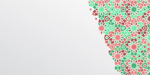 Arabic girih design background for Ramadan Kareem. Islamic ornamental colorful detail of mosaic. Greeting Ramadan card
