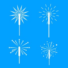 Sparkler fireworks bonfire icons set. Simple illustration of 4 sparkler fireworks bonfire vector icons for web